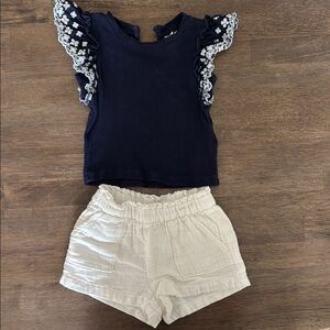 Baby GAP Summer Outfit Navy Floral Ruffle Top with Matching Cream Shorts